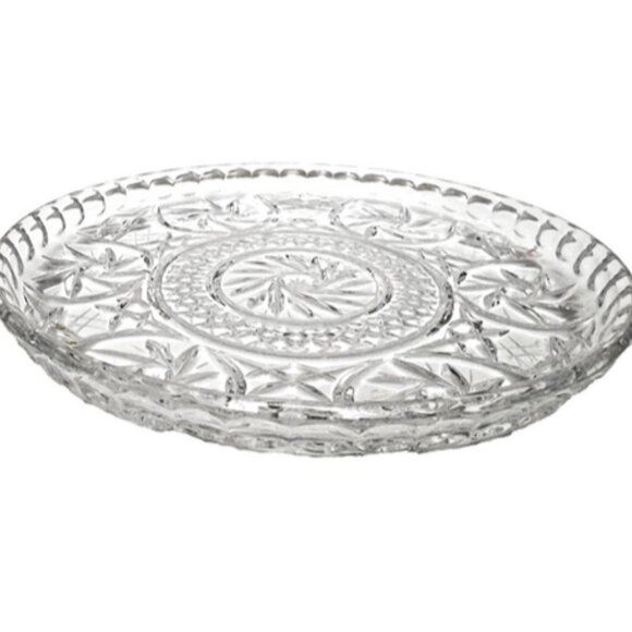 Antique Bohemian Czech Pinwheel Design Cut Crystal Decorative Luncheon 6" Plate - Picture 1 of 9